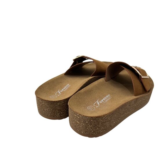 Forever Comfort Womens 7.5 Slip-On Platform Sandals Buckle Detail Cushioned Sole - Picture 15 of 15